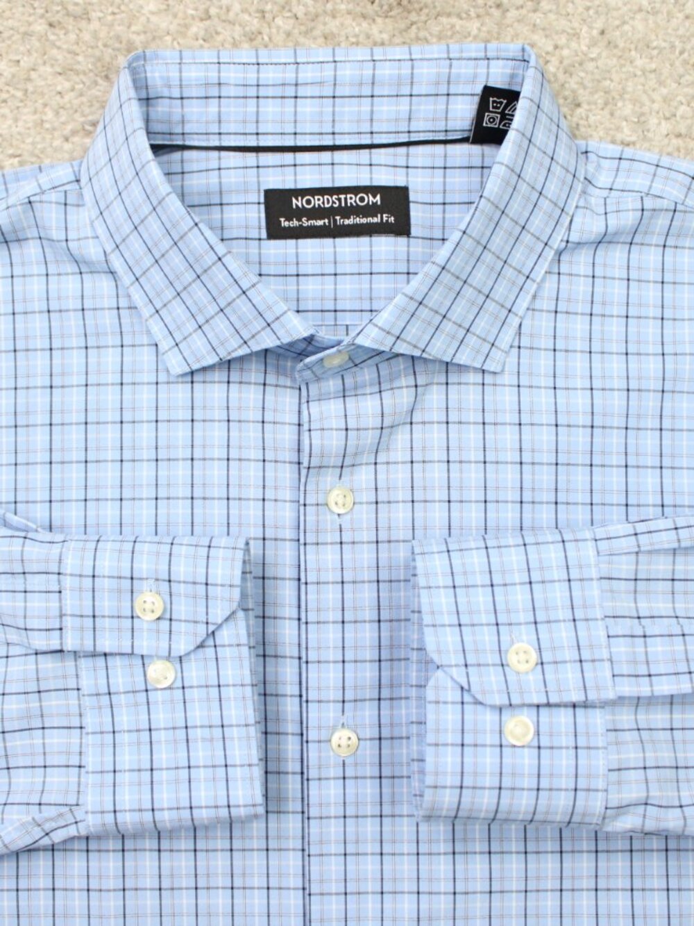 Nordstrom Shirt Mens 17 1/2, 34/35 Blue Tech-Smart Traditional Fit Long Sleeve